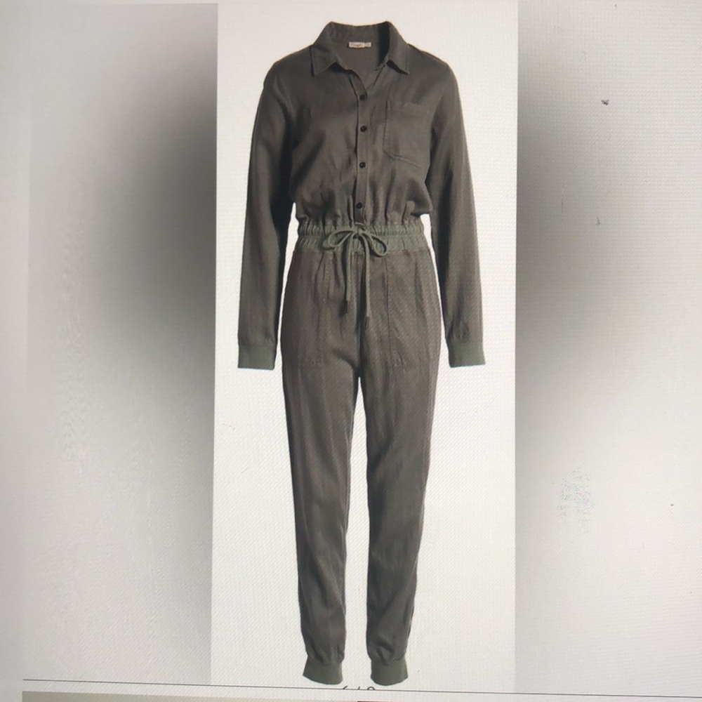 Faherty Arlie Day Utility Jumpsuit in Surplus Green with Belted Waist